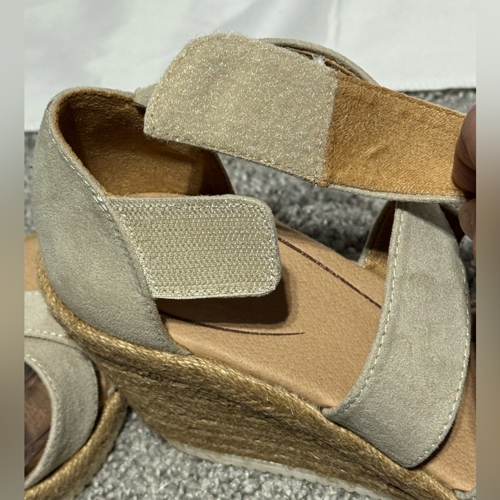 NWT Dr. Scholl's Sandals Visitors Platform Espadrille Open Toe Wedge Tan Size 9 - Picture 9 of 11